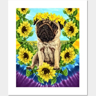 Flower pug Posters and Art